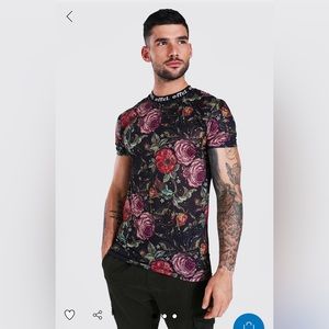 NEVER WORN Boohoo Men’s Muscle Fit Floral Jacquard Neck T-Shirt